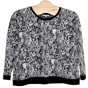 MODAMIX Pullover Top‎ 3X Black White Snakeskin Print Long Sleeve Crew Neck